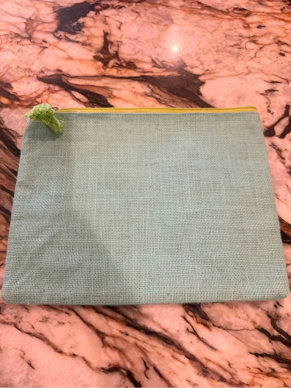 Mud Pie Aqua and Lime Zip Pouch with Pink Accent